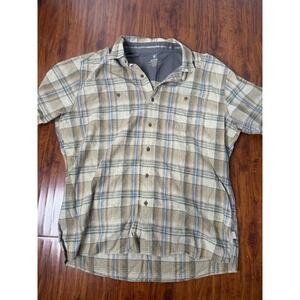 Kuhl Skorpio Plaid Short Sleeve Shirt Mens XL Tan Outdoor Hiking Camp Fishing